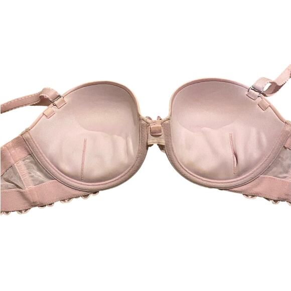 Aerie Mia Bra 36B Push Up Pink Satin Lace Adjustable Removable Straps Strapless - Picture 3 of 8